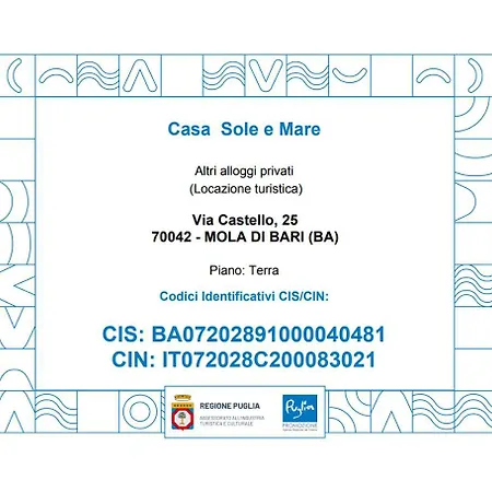 Casa Sole E Mare Holiday home Mola di Bari